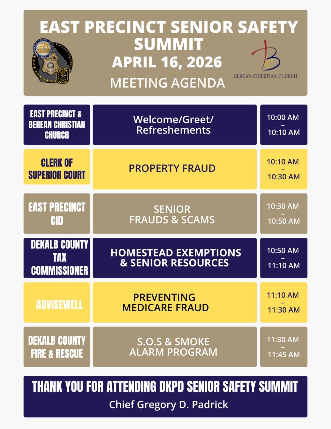 dkpd senior safety summit 2026 berean church agenda